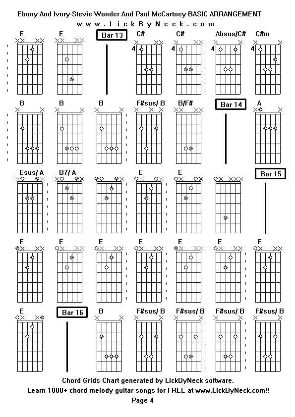 Chord Grids Chart of chord melody fingerstyle guitar song-Ebony And Ivory-Stevie Wonder And Paul McCartney-BASIC ARRANGEMENT,generated by LickByNeck software.